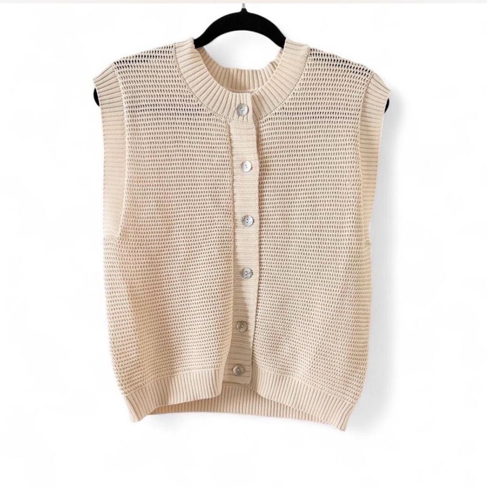 Rachel Zoe Cream Knit Sleeveless Cardigan Vest